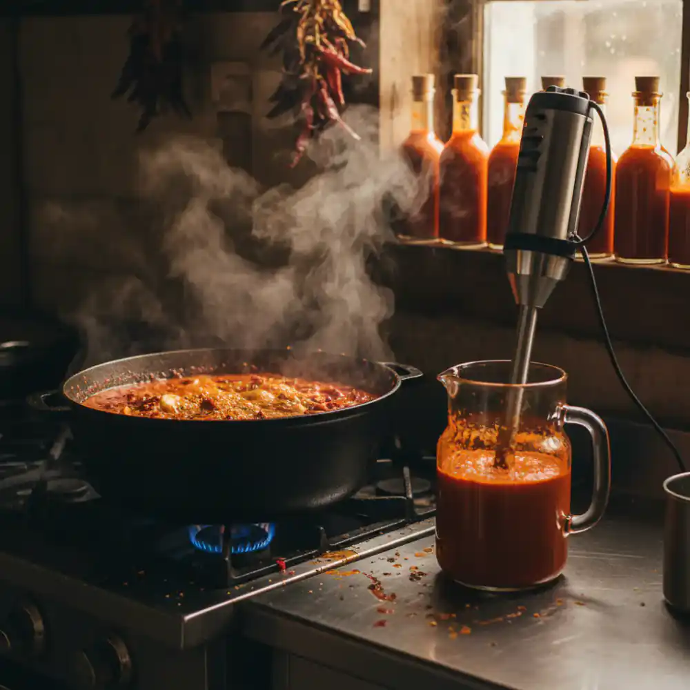 Cooking and blending hot sauce in small batches