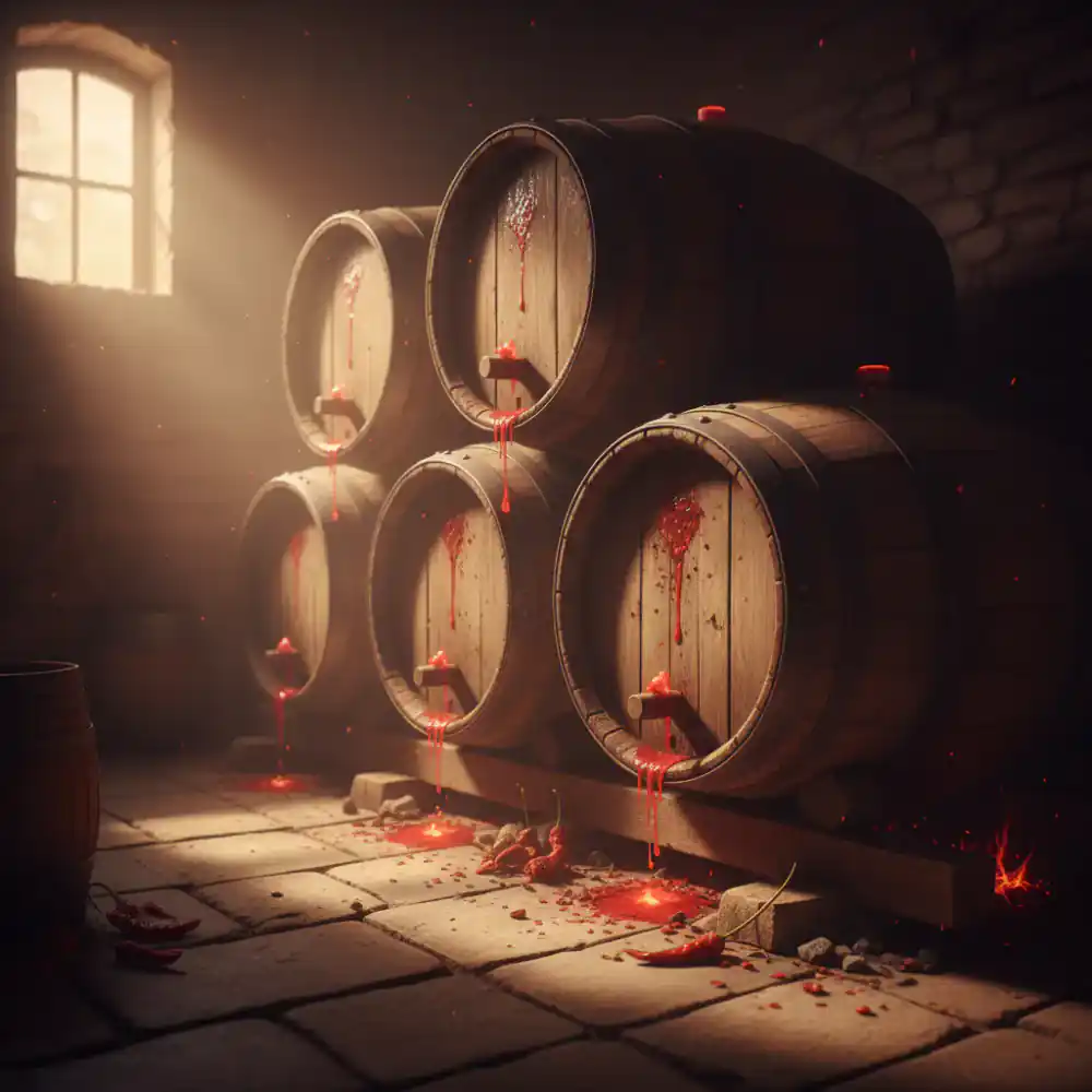Oak barrels used for fermenting hot sauce