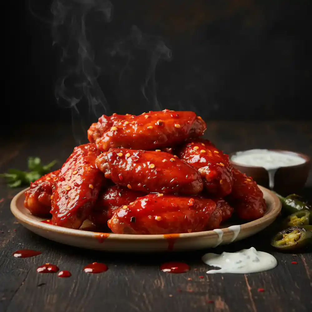 Spicy hot wings on a plate