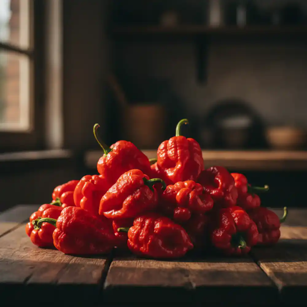 Wrinkled red ghost peppers
