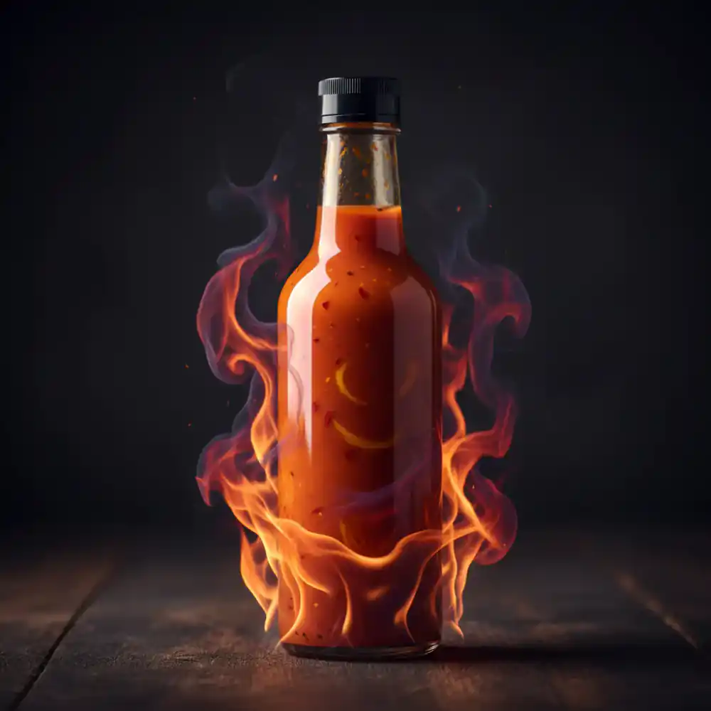 Mango Reaper Reserve hot sauce bottle on a dark background