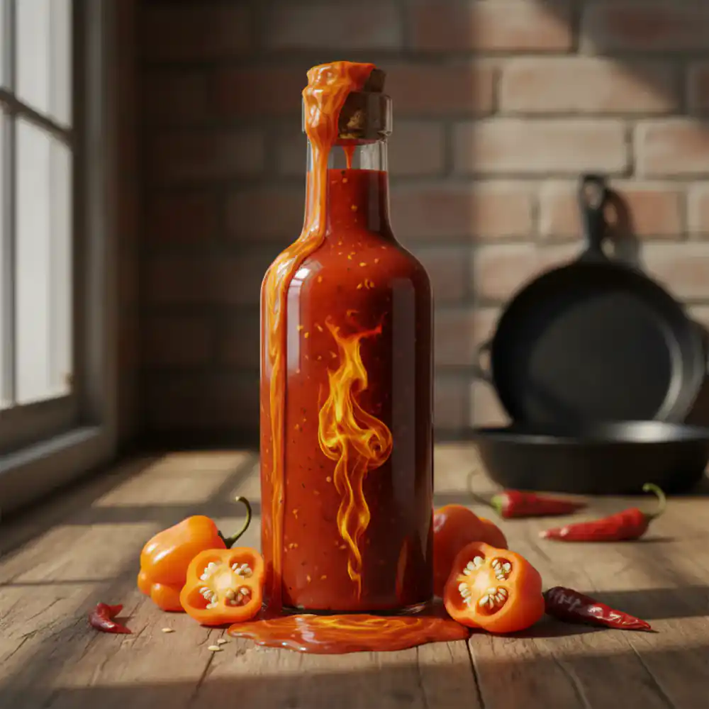 Bottle of medium habanero hot sauce